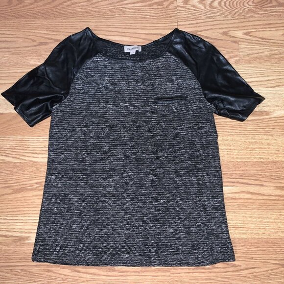 Smart Set T-Shirt with Leather Sleeves Dressy Adult Small - Picture 1 of 2